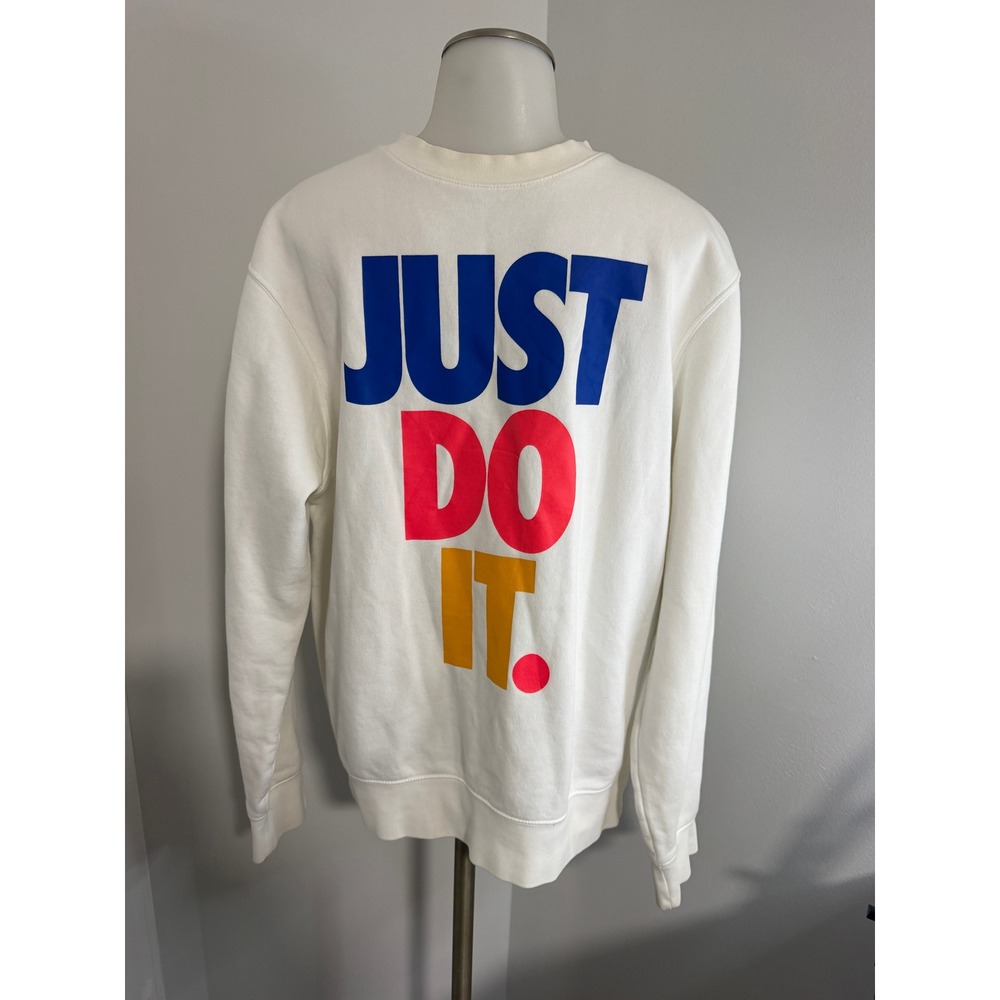 Nike Just Do It Sweatshirt Womens Medium White Crewneck Graphic Pullover Logo